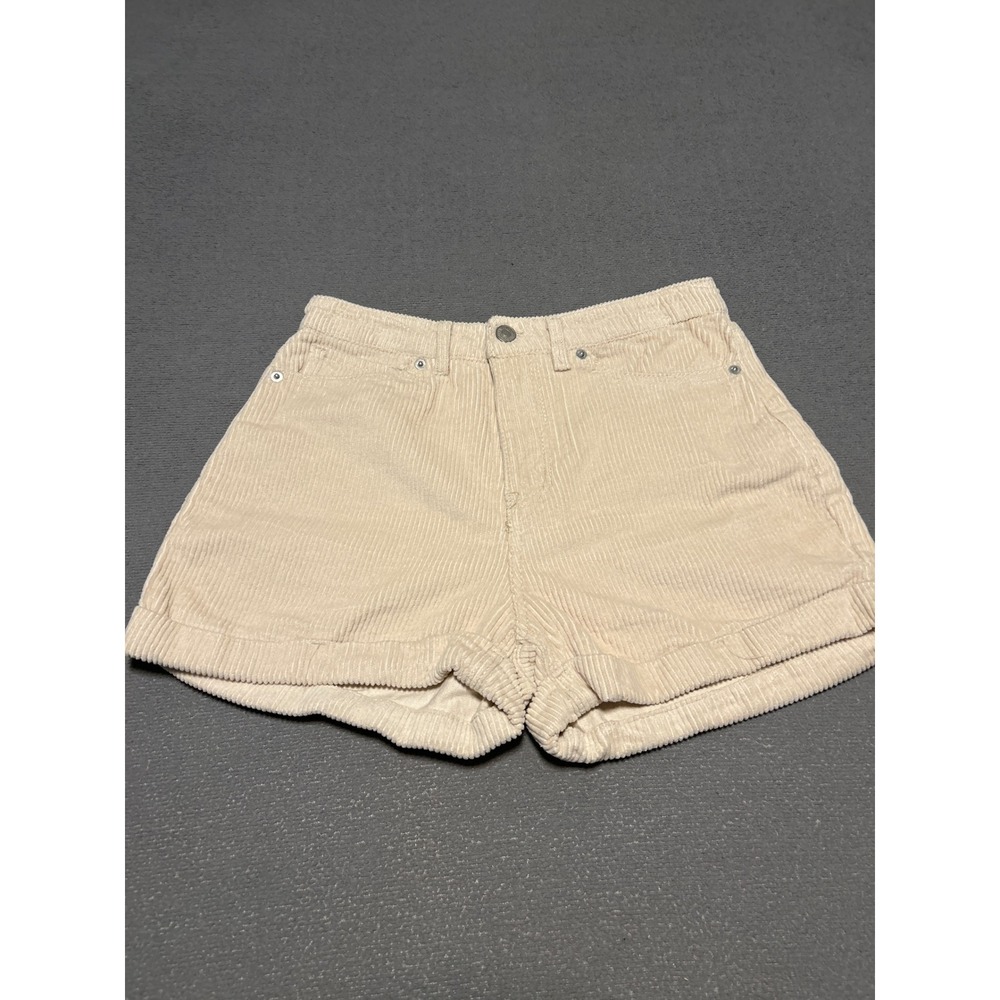 Forever 21 Womens Cream Corduroy High Waisted Cuffed Shorts Beige Size S